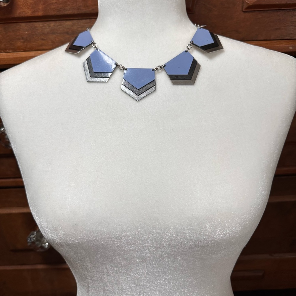 Express Chevron in Gunmetal, Silver and Blue Necklace